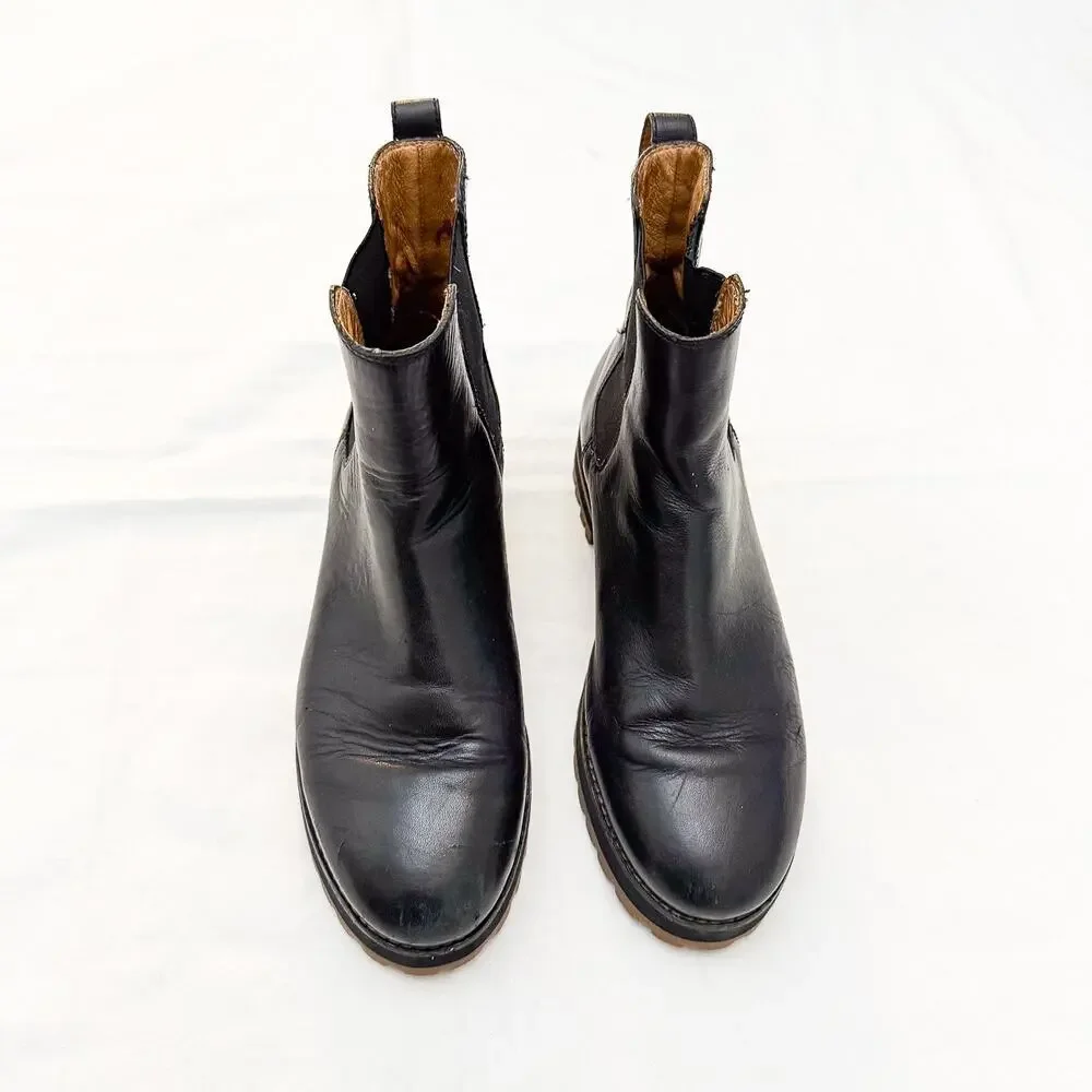 Madewell Black Leather Slip On Combat Boots Gum Soles MA426 Size 9